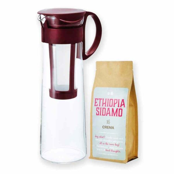 Cafeteira Hario Mizudashi Cold Brew Marrom 1 l + Creme Etíope Sidamo 250 g - Aprecie o melhor café gelado em casa com requinte e qualidade premium.