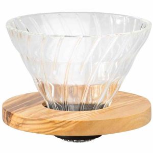 Gotejador de vidro Hario Olive Wood V60 tamanho 02 - Aprecie o café perfeito com elegância artesanal. Compre já!