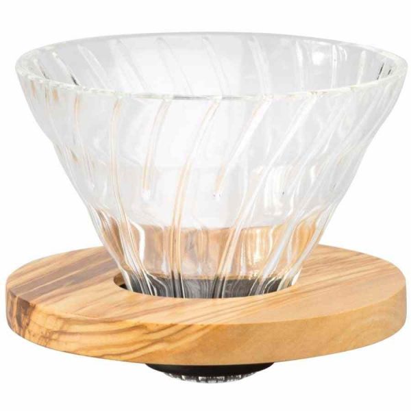 Gotejador de vidro Hario Olive Wood V60 tamanho 02 - Aprecie o café perfeito com elegância artesanal. Compre já!