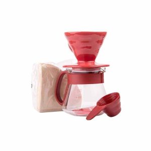 Kit Hario Pour Over V60-01 Cerâmica 300 ml, Vermelho - Prepare café perfeito em casa com este kit sofisticado e elegante. Compre já!