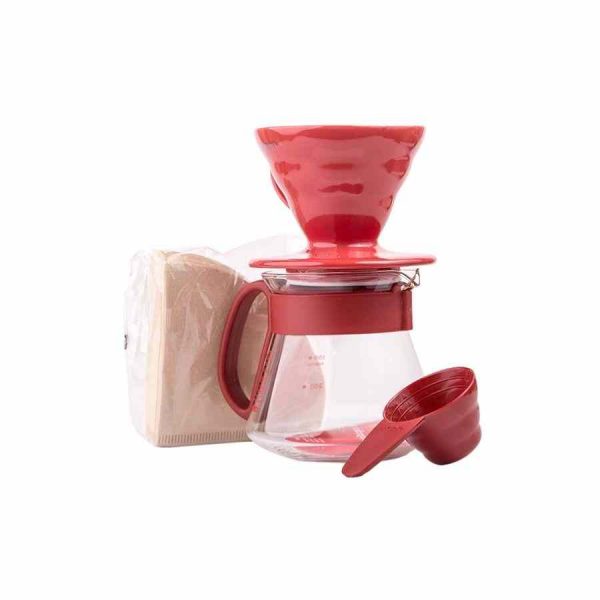 Kit Hario Pour Over V60-01 Cerâmica 300 ml, Vermelho - Prepare café perfeito em casa com este kit sofisticado e elegante. Compre já!