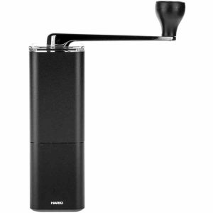 Moedor de café Hario PRISM preto, para grãos frescos, estilo premium, design moderno e elegante. Ideal para amantes de café exigentes.