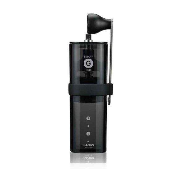 Moinho de café Hario Smart G PRO em preto transparente, design elegante e sofisticado para o seu café perfeito. Compre online!