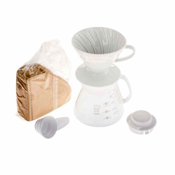 Gotejadores de cerâmica Hario V60-02 em branco, capacidade de 600 ml. Adicione classe à sua preparação de café. Ideal para amantes de café!