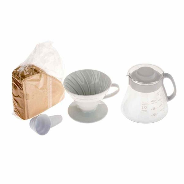 Conjunto de gotejadores de cerâmica Hario V60-02 600 ml, em branco - Aprecie o café perfeito com este conjunto de gotejadores de qualidade premium da Hario V60-02 em cerâmica.