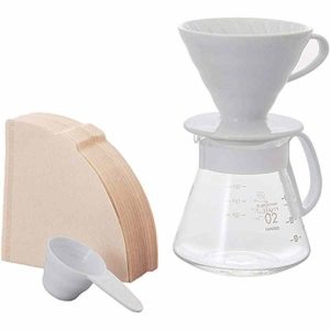 Conjunto de gotejadores de cerâmica Hario V60-02 600 ml, branco - Aprecie o melhor café com estilo e elegância. Compre já!