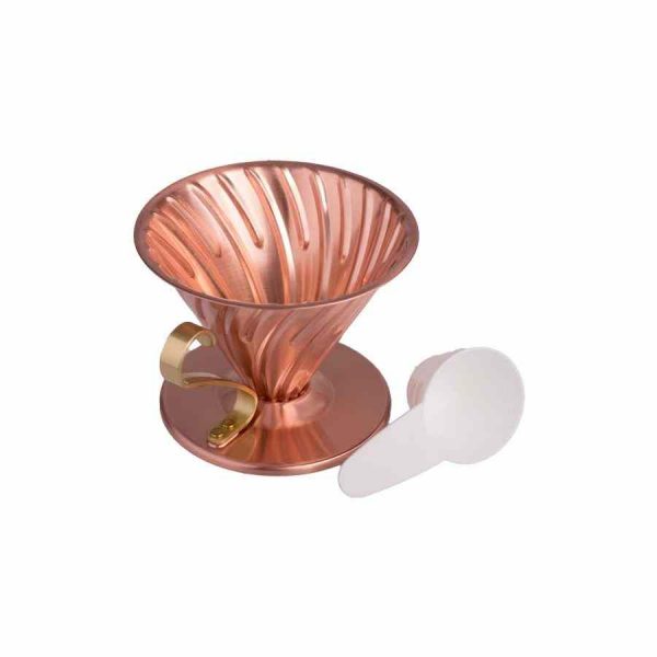 Gotejador de cobre Hario V60 tamanho 02 - Design elegante para cafeína perfeita. Feito com cobre de alta qualidade para sua experiência em café especial. Ideal para o seu ritual matinal.