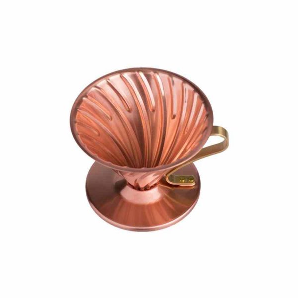 Gotículas de luxo: Gotejador de cobre Hario V60 tamanho 02 para café. Aprecie a arte de preparar café com este elegante equipamento de alta qualidade. Aproveite!