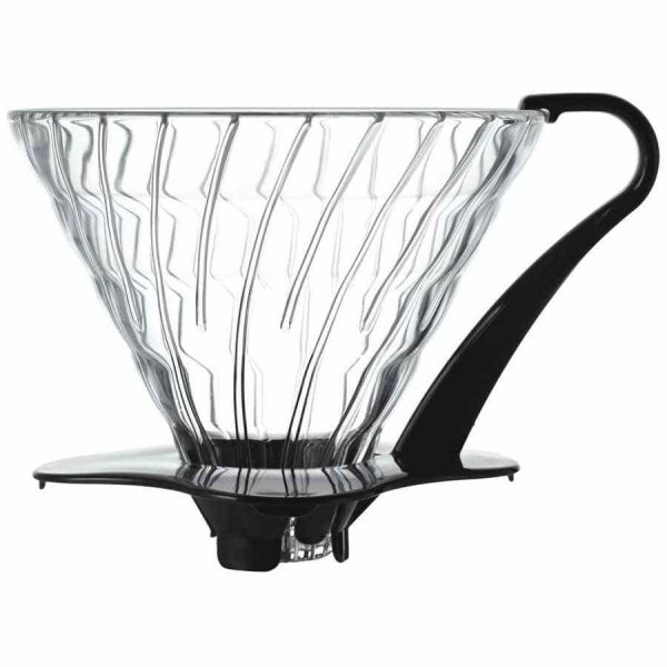 Gotas de sabor: Gotejador de café de vidro Hario V60 tamanho 03, preto - Desfrute do café perfeito em casa ou no escritório