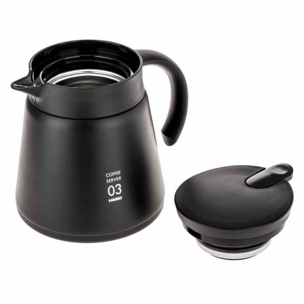 Elegante servidor Hario V60 isolado em aço inoxidável, tamanho 03, 800 ml, cor preta - ideal para café fresco e quente. Compre online!