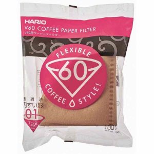Filtros de papel de café marrom Hario V60 Misarashi tamanho 01 - 100 unidades - Acessório premium para café de qualidade suprema. Compre online!