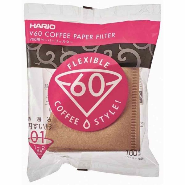 Filtros de papel de café marrom Hario V60 Misarashi tamanho 01 - 100 unidades - Acessório premium para café de qualidade suprema. Compre online!