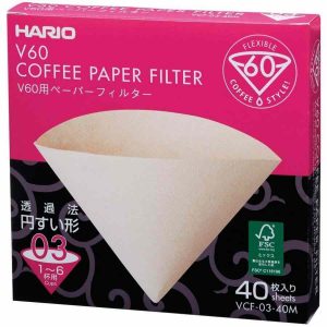 Filtros de papel de café marrom Hario V60 Misarashi tamanho 03 caixa com 40 unidades para um café perfeito em casa.
