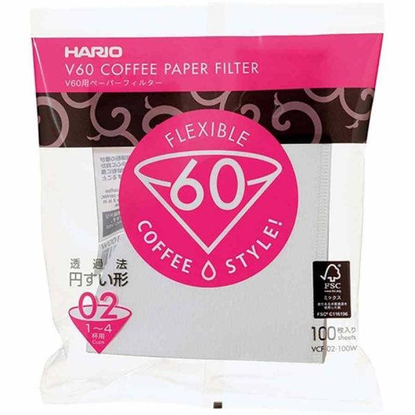 Filtros de papel de café Hario V60 tamanho 02, 100 unidades, qualidade premium para cafeteira V60. Melhore seu café com estes filtros de papel!