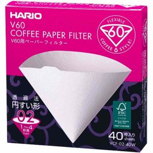 Caixa de filtros de papel de café Hario V60 tamanho 02 para preparar café fresco e delicioso em casa. Compatível com Hario V60 02.