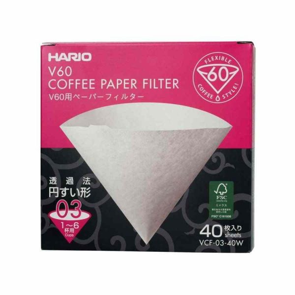 Pacote de Filtros de Papel Hario V60 Tamanho 03, 40 Unidades - Café de Qualidade Superior. Compatível com Hario V60, para preparo de café fresco.