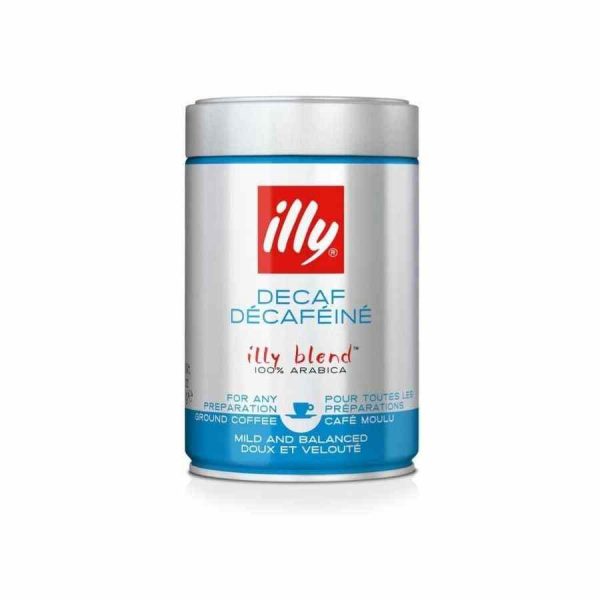 Café moído illy Espresso Descafeinado de 250 g, sabor intenso e aromático para apreciadores de café sem cafeína. Compre online!