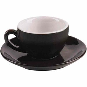 Xícara de café expresso IPA Milano 80 ml preta e branca, elegante e resistente para saborear um café perfeito em casa.