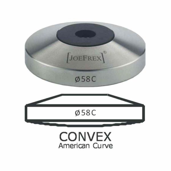 Tamper convexo JoeFrex 58 mm de alta qualidade, em preto pop - Ferramenta essencial para preparar café de forma profissional.