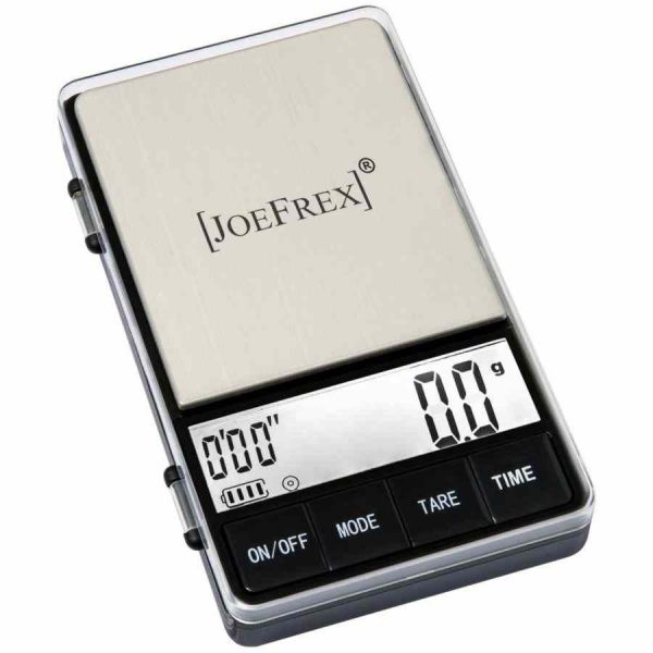 Balança digital de café JoeFrex: pesagem precisa e temporizador integrado para resultados perfeitos. Ideal para aficionados ou profissionais.