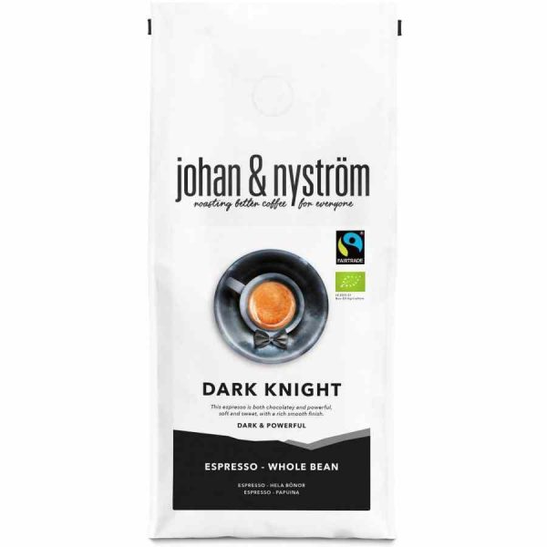Johan & Nyström Espresso Dark Knight 500 g - Café em grãos premium para apreciadores exigentes. Compre online e saboreie a excelência.