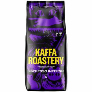 Grãos de café Kaffa Roastery Espresso Inferno, torra intensa e aromática para apreciadores exigentes. Compre já! 🌟