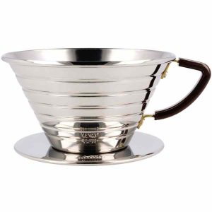 Gotejador de café em aço inoxidável Kalita Wave #185, design elegante para preparar café artesanal. Ideal para amantes de café exigentes.