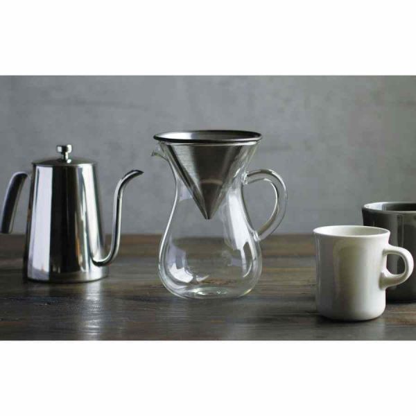 Conjunto de jarra de café Kinto SCS com filtro de aço inoxidável para 2 xícaras, design premium para desfrutar de café fresco em casa.