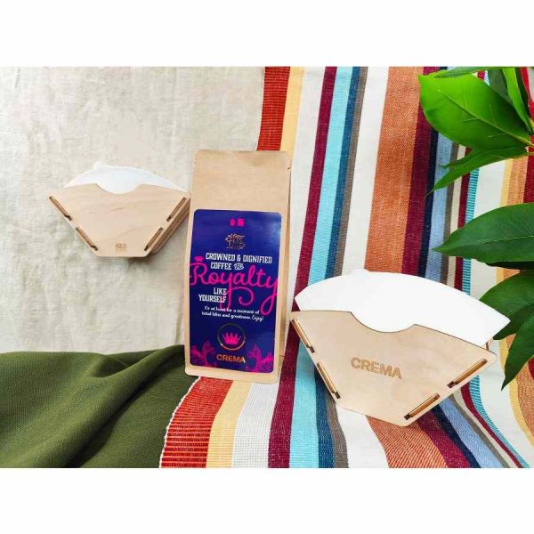 KOLO Design Porta Papel Filtro x Crema Royalty Blend 250 g - Café Gourmet de Qualidade Premium para Desfrutar em Casa ou no Trabalho