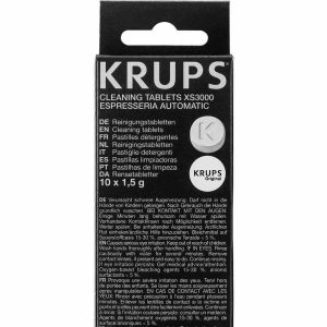 Pastilhas de Limpeza Krups XS3000 - Pack de 10 unidades para limpeza de cafeteiras. Mantenha seu equipamento impecável com este conjunto de limpeza profissional. Energize seus sentidos com café fresco!