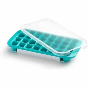 Molde de gelo Lékué para 32 cubos, prático e durável, cor turquesa - ideal para festas e drinks refrescantes. Compre online agora!
