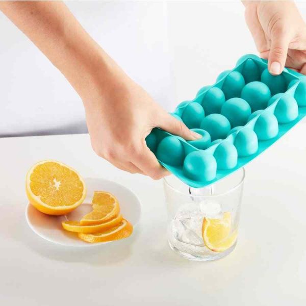 Bandeja redonda para cubos de gelo Lékué com tampa, turquesa - Armazene gelo de forma prática e elegante. Compre online agora!
