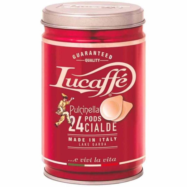Cápsulas de café expresso Lucaffé Pulcinella E.S.E. para uma experiência de café premium em casa. Compatíveis com máquinas de café.