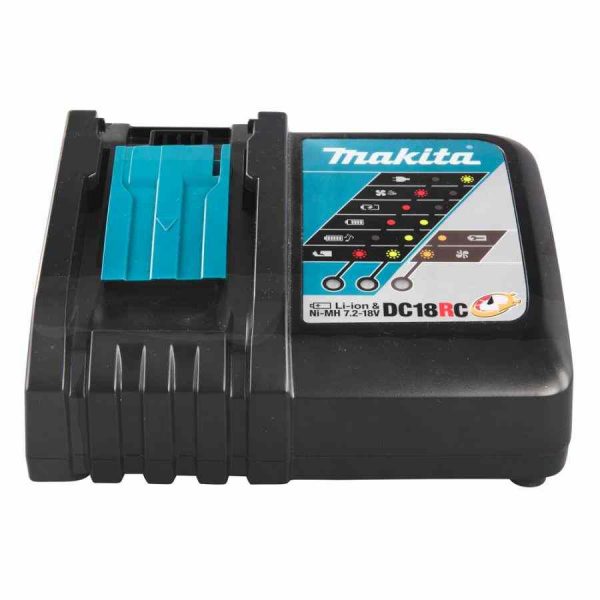 Carregador Makita DC18RC para baterias de íon-lítio LTX® 14,4V e 18V de alta qualidade para seu equipamento Makita. Rápido e eficiente!