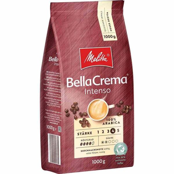Café em grãos de alta qualidade Melitta BellaCrema Intenso 1 kg - Aroma intenso e sabor rico para os amantes do café. Compre já!