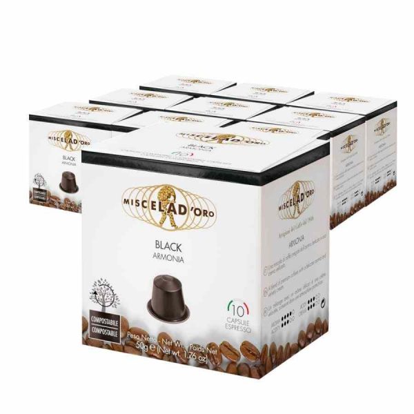 Cápsulas de Café Miscela d'Oro pretas compatíveis com Nespresso - Pack de 100 unidades - Café de alta qualidade para apreciadores exigentes.
