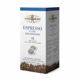 Compre Miscela d'Oro Espresso Descafeinado em cápsulas de alta qualidade - 18 unidades. Desfrute de um sabor intenso sem cafeína!