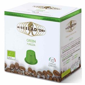 Miscela d'Oro Espresso Green - 10 cápsulas de café compatíveis com Nespresso para um café perfeito em casa. Compra online de qualidade superior.