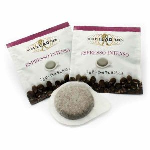 Conjunto de 150 cápsulas de café espresso Miscela d'Oro Espresso Intenso ESE de alta qualidade, perfeito para desfrutar em casa ou no escritório.