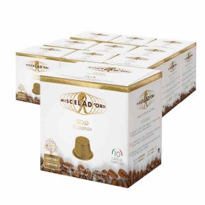 Cápsulas de Café Miscela d'Oro Gold compatíveis com Nespresso, embalagem de 10 x 10 unidades - Aroma intenso e sabor requintado para verdadeiros apreciadores de café. Ideal para sua máquina Nespresso!