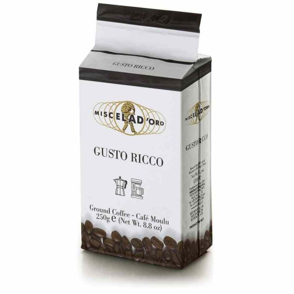 Café moído Miscela d'Oro Gusto Ricco, 250g - Aromático e intenso, café de alta qualidade para os amantes de café exigentes. Compre online!