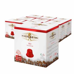 Cápsulas de café Miscela d'Oro Red compatíveis com Nespresso - Caixa de 100 unidades premium para degustação de qualidade superior.