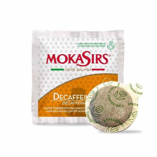 Cápsulas de café expresso descafeinado MokaSirs Decaffeinato, embalagem com 50 unidades - Sabor intenso sem cafeína para momentos especiais. Compre online!