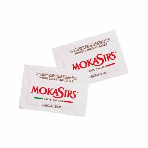 Açúcar extrafino branco MokaSirs, sachês de 4g, embalagem de 10 kg - Ideal para adoçar com elegância e qualidade. Compre online!
