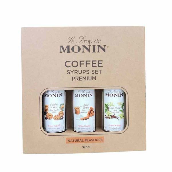 Conjunto de café Monin com 3 xaropes de 50 ml para adoçar a sua bebida. Adoce com sabores exclusivos! Aproveite já!