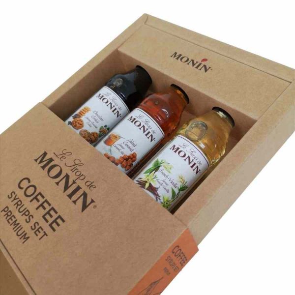 Conjunto de café Monin com 3 xaropes de 50 ml - Delicie-se com este conjunto premium para café. Ideal para os amantes de café gourmet.