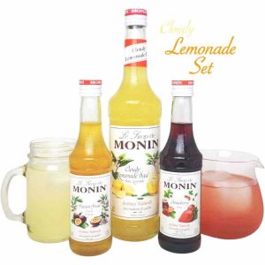 Kit Limonada Monin 700 ml e 2 xaropes 250 ml, ideal para cocktails refrescantes. Uma explosão de sabores premium para o seu verão!