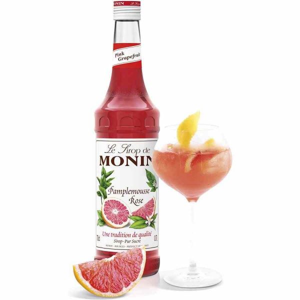 Xarope de toranja rosa Monin de alta qualidade em frasco de 700 ml para adoçar e dar sabor. Ideal para cocktails e sobremesas. Compre online!