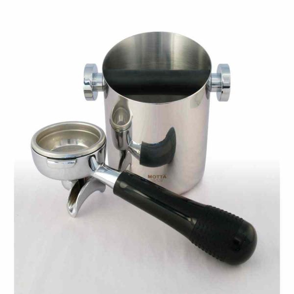Caixa de batida em aço inoxidável Motta de 105 mm - utensílio de alta qualidade para baristas exigentes. Ideal para preparar café de forma precisa e profissional. Adquira já!