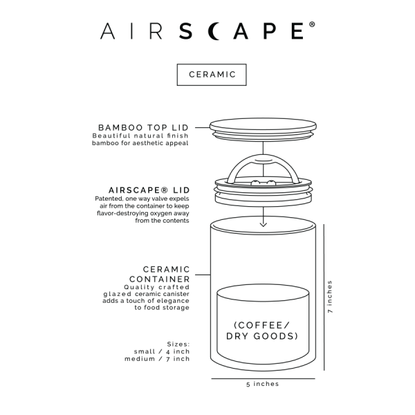 Recipiente de armazenamento de cerâmica Planetary Design Airscape® - design de floco de neve para frescura duradoura. Ideal para armazenar o seu café!
